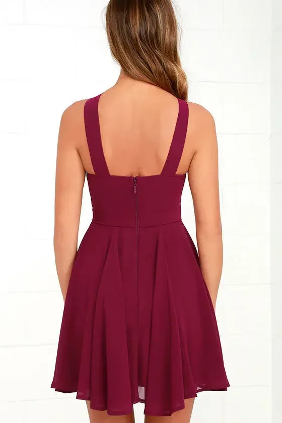 Women Sleeveless Backless Sexy Club Mini Dress 2024 Summer Party Strappy Back Zipper Solid Shift Halter Short Dresses
