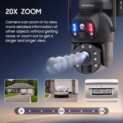 SHIWOJIA 4K 8MP 4G Solar Camera 20X Zoom Dual Lens Recording Humanoid Tracking Outdoor WIFI Camera Metal Waterproof CCTV