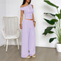 Two Piece Set Women Outfit  Summer New Solid Color Slanted Collar Tank Top & High Waist Casual Wide Leg Long Pants Set