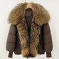 OFTBUY 2025 New Winter Large Real Raccoon Fur Puffer Coat Women Oversized Feather Down Parka Knit Sleeve White Duck Down Jacket