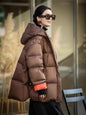 Schinteon Women Down Jacket Casual Loose Over Size Warm Autumn Winter Outwear White Duck Down with Hood Fashion Coat 2024 New