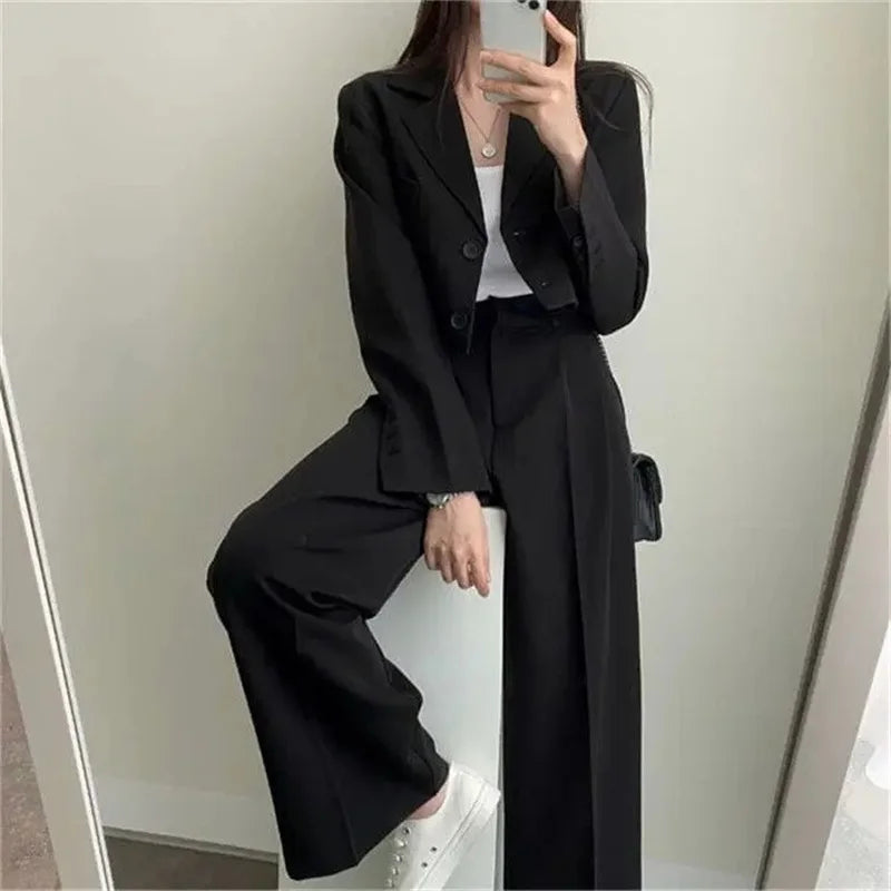 Summer New Short Top Jacket Blazer Wide Leg Pants Two-piece Set Elegant Women's Office Casual Set Outfits