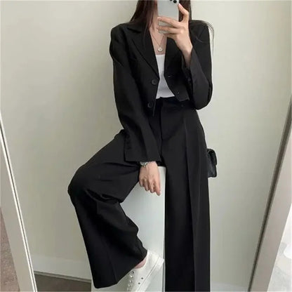 Summer New Short Top Jacket Blazer Wide Leg Pants Two-piece Set Elegant Women's Office Casual Set Outfits