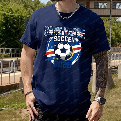Men's T-Shirt with A Cape Verde 2026 Football Theme Printing Pattern Tshirt Cotton Short-Sleeve Summer Tops Celebration Outfit