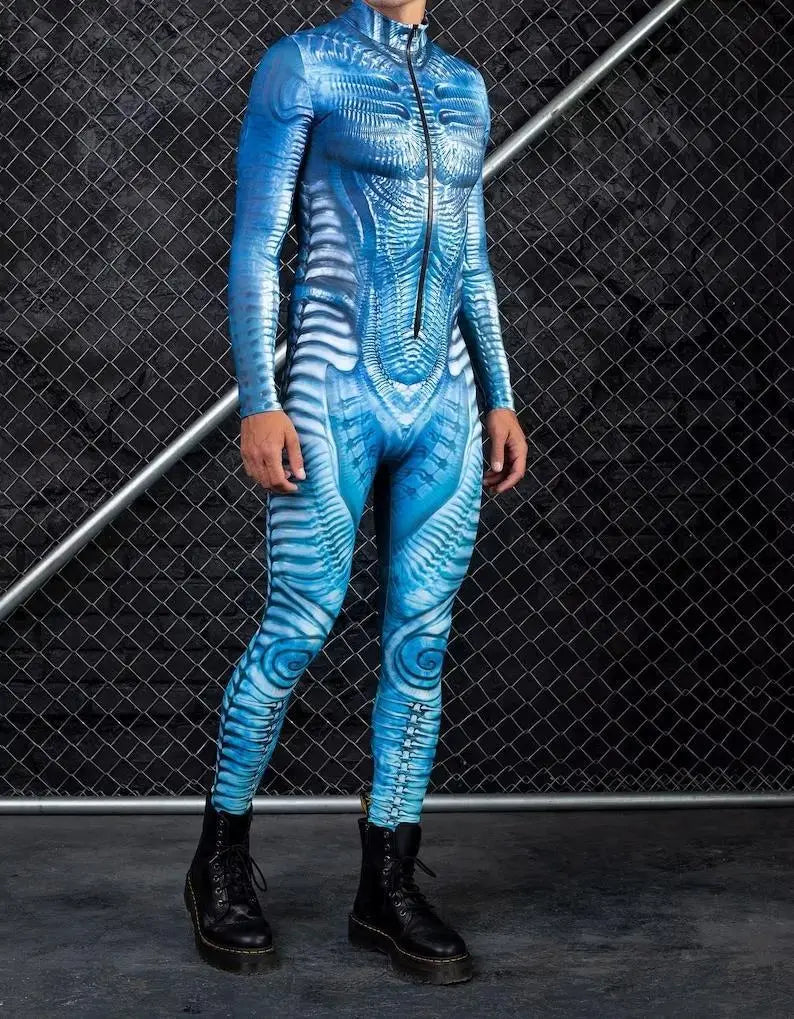 Mechanical Skeleton Bone Cosplay Bodysuit Halloween Scary Skull Graphic Long Sleeve Jumspuit Gothic Party Costume Tights Zentai