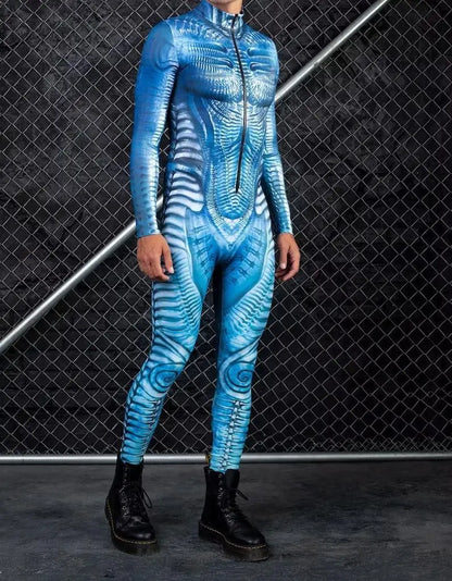 Mechanical Skeleton Bone Cosplay Bodysuit Halloween Scary Skull Graphic Long Sleeve Jumspuit Gothic Party Costume Tights Zentai