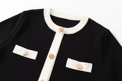 TRAFZA Autumn Fashion Women Sweater Coats Solid O-Neck Long Sleeves Pockets Buttons Single Breasted Female Casual Knitted Coat