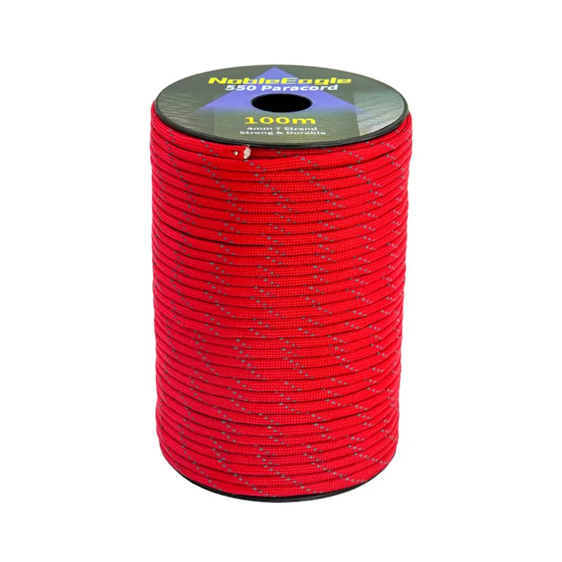 Reflective Paracord Rope, Military, 7 Strand, 4mm, 550 Tactical Parachute Cord, Camping Tent, Lanyard, DIY Bracelet Weaving Rope