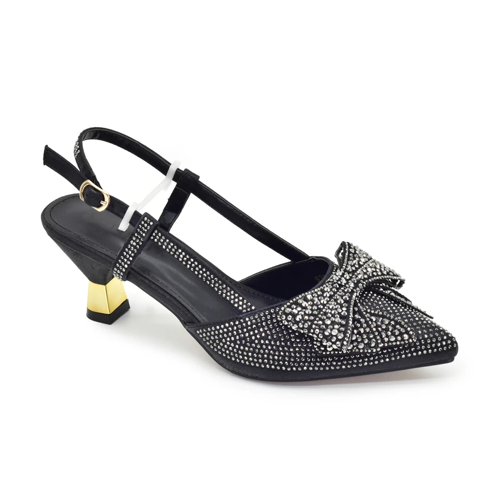 2025 Fashiona Banquet Exquisite Party Top Luxury Pointed Toe Bowtie Bright Diamond Summer Women's High Heels Shoes and Bags Set