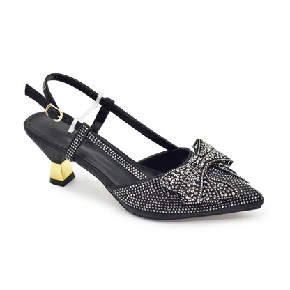 2025 Fashiona Banquet Exquisite Party Top Luxury Pointed Toe Bowtie Bright Diamond Summer Women's High Heels Shoes and Bags Set