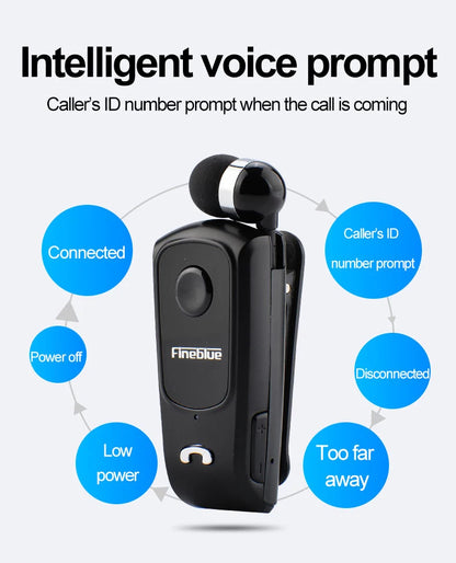 Fineblue F920 Wireless Retractable Portable Mini Bluetooth Headset Calls Remind Vibration Wear Clip Sports Running Earphone