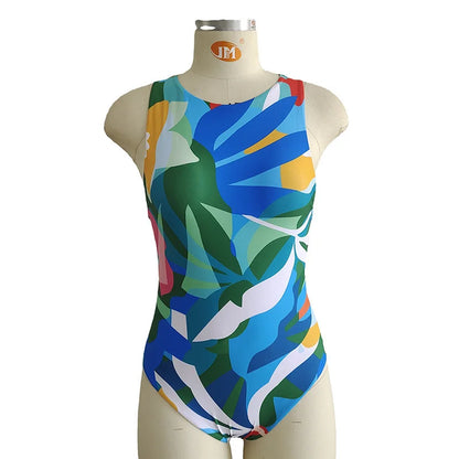 2023 Summer Conservative Tropical Plant Printing Bikini One-piece Swimsuit Beach Bikini Mini Micro Hot