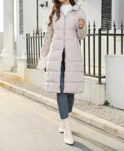 New Hooded Down Coats Women Medium Long Slim Fit Down Parkas Winter Warm Solid Casual Zipper Coat Stylish Outwear Autumn Jackets