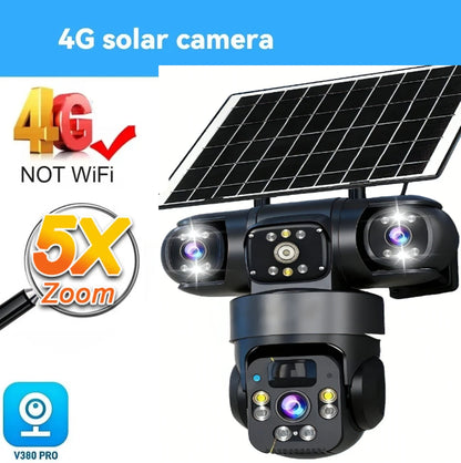 8K 15MP Three Screen 10X Zoom Wifi Surveillance Camera V380 Pro 4G Camera Solar Outdoor Waterproof Battery Security CCTV Solar