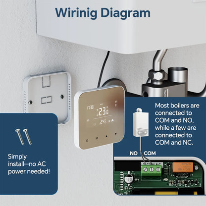 Beok Tuya Wifi Smart Thermostat Battery Powered Mirror LCD Display Gas Boiler Temperature Controller Support Alexa Google Home