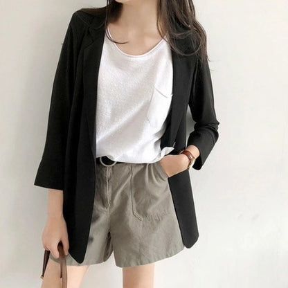 Spring Women Thin Blazers Sun Protection Suit 2025 Female Summer Black Blazer Three Quarter Sleeves OL Slim Coats Ladies Tops