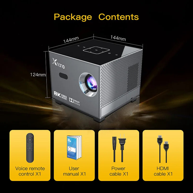 XNANO 300ANSI Projector 8K/4k WiFi 5G Voice Remote Portable Smart Movie Projector with LED Lighting BT5.0 Bulit-in More App