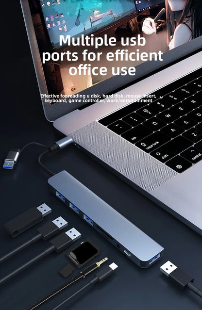 USB HUB with detachable card reader, USB C port, USB 3.0 / 2.0, SD/TF detachable card reader, docking station, accessories