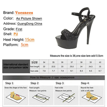 Black Platform Sandals Women's Party Dress Elegant High Heels Summer New Stiletto Shiny Sequins Wedding Shoes Zapatillas Mujer