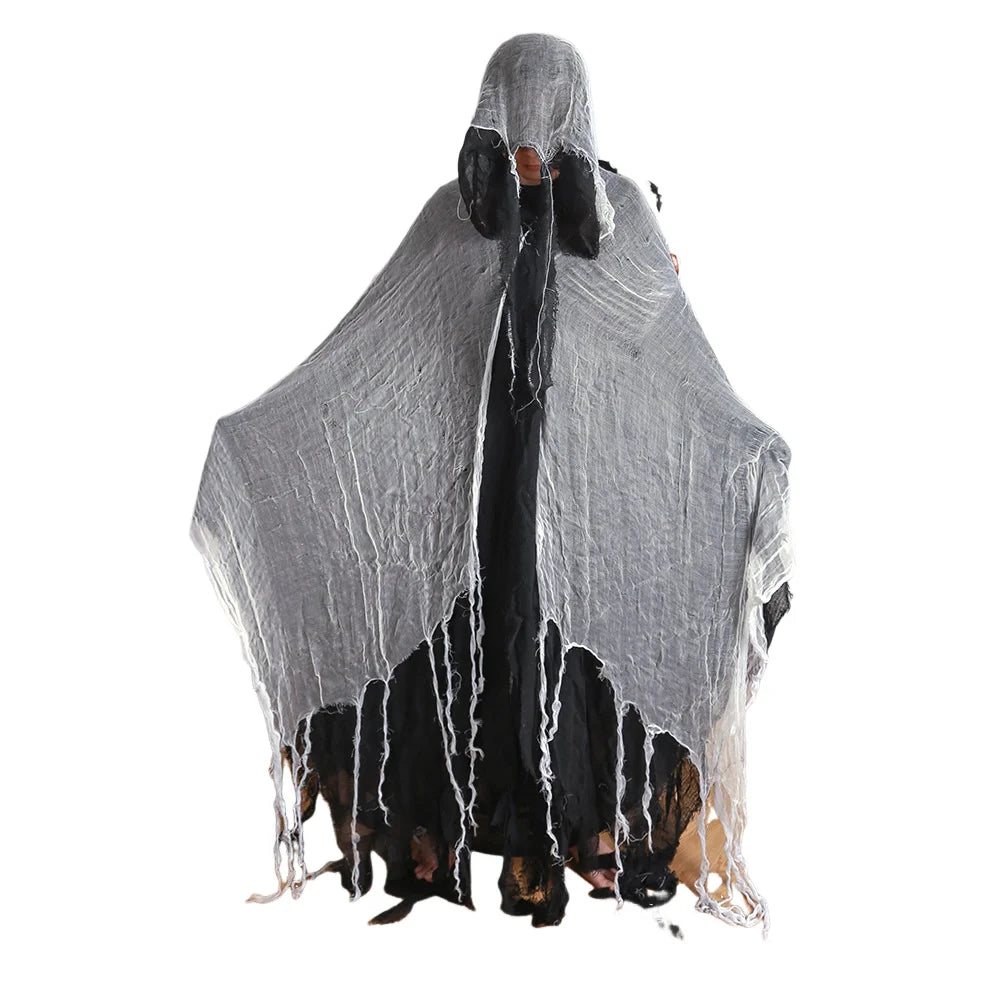 Halloween Hooded Cloak Medieval Renaissance Gothic Wizard Cape Grim Reaper Cosplay Costume for Adult Scythe Weapon Prop