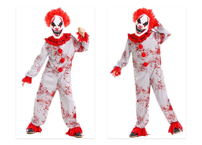 Movie Killer Clown Costume Cosplay For Boy Girl Scary Clown Gray Jumpsuit with Blood Fancy Hallween for Boys Terror Jumpsuit