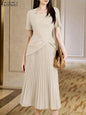 ZANZEA Elegant Office Work Dresses 2025 Women Summer Dress Square Neck Party Sundress Fashion Short Sleeve Pleated Vestidos Robe