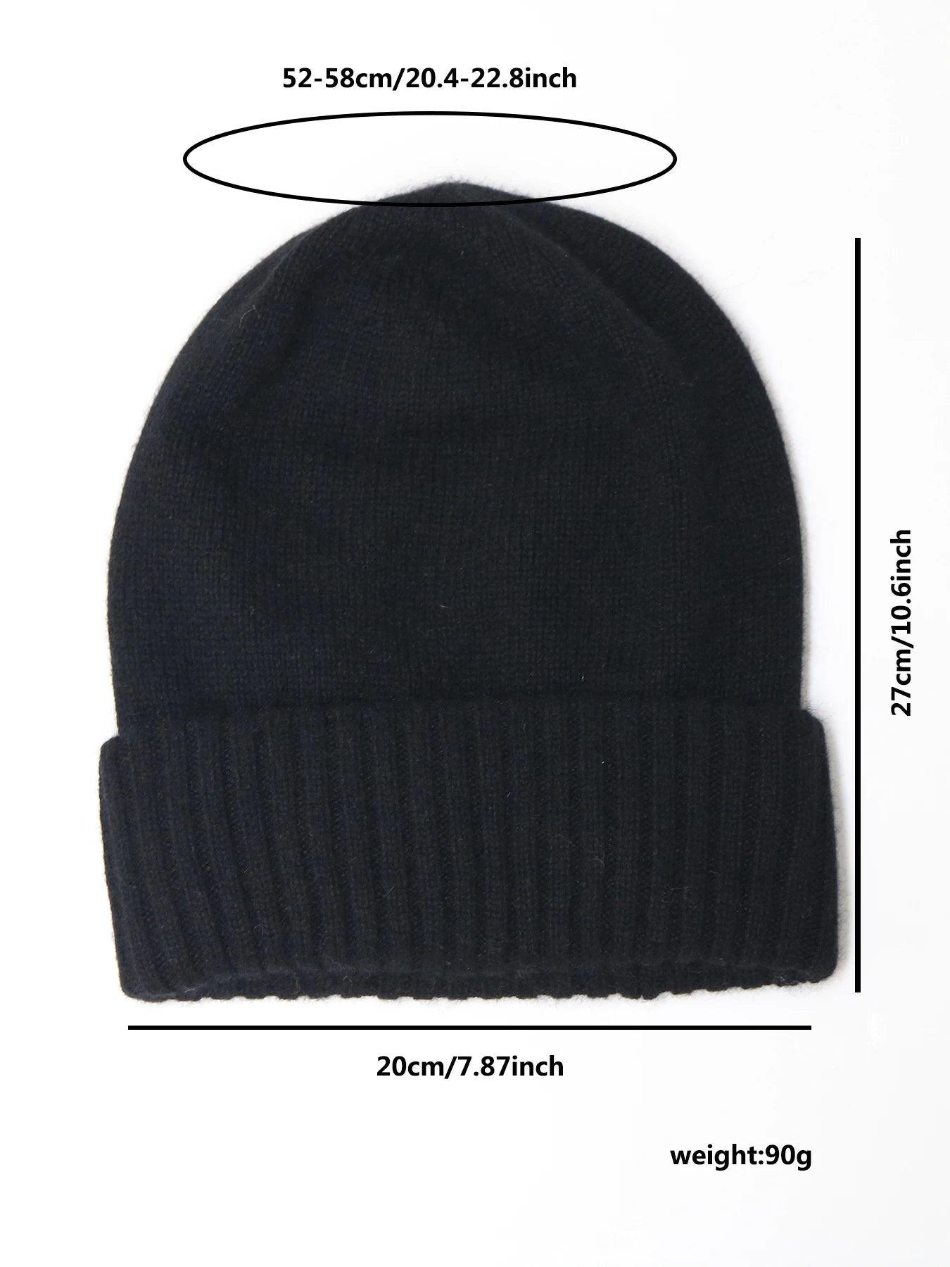 100%Cashmere Beanie Hat for Women's Winter Satin Lined Knitted Solid Skullies Cap Silk Lining Soft Warm Slouchy Bonnet