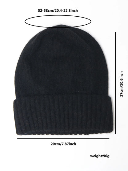 100%Cashmere Beanie Hat for Women's Winter Satin Lined Knitted Solid Skullies Cap Silk Lining Soft Warm Slouchy Bonnet