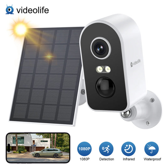 Videolife 3MP Waterproof Solar Security Camera Wireless 2.4G WiFi Solar Battery Powered Camera HD Home Surveillance Protection