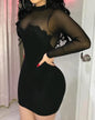 Womens Dresses  Spring Sexy Sheer Mesh Floral Embroidery Mock Neck Plain Long Sleeve Bodycon Semi-Sheer Mini Night Out Dress