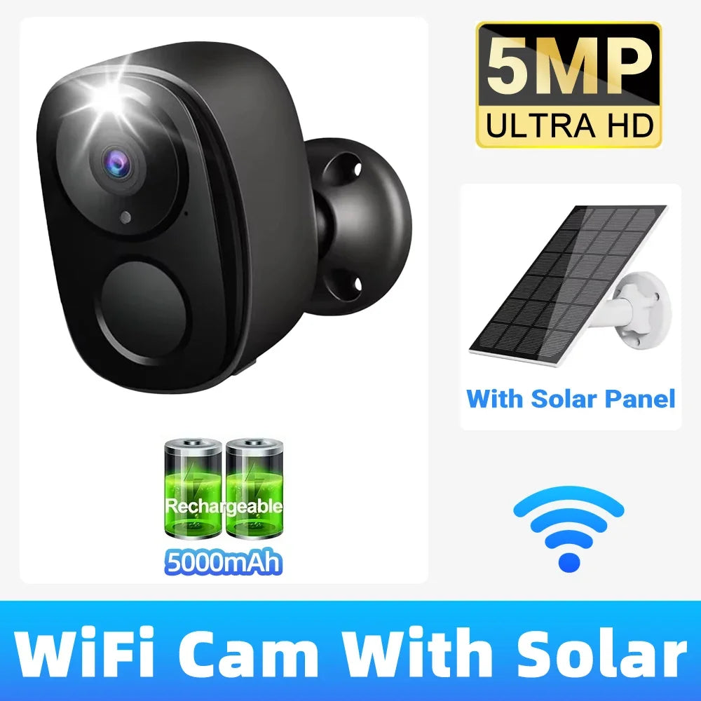 5MP 4G Solar Security Camera 2.4G WiFi Wireless Outdoor Color Night Vision Battery Powered Support PIR Waterproof Two-Way Audio