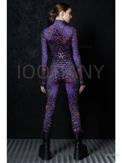 Sexy Web Magic Spider Bodysuit Punk Gothic Couple Role Play Jumpsuit Carnival Slim Fit Tight Costume Halloween Theme Party Suits