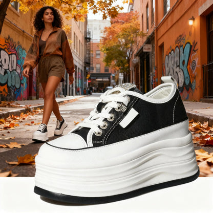 Fujin 9cm High Quality Microfiber Leather White Platform Sneakers for Women Wedge Heel Sneakers Shoes Comfy Casual Shoes Female