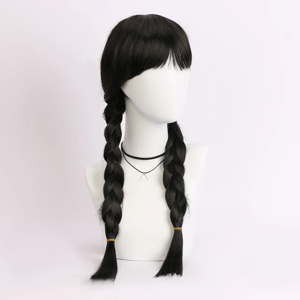26 Inch Synthetic Black Braided Wig Hair With None Lace For Party Cosplay Daily Use Music Festival Christmas Halloween