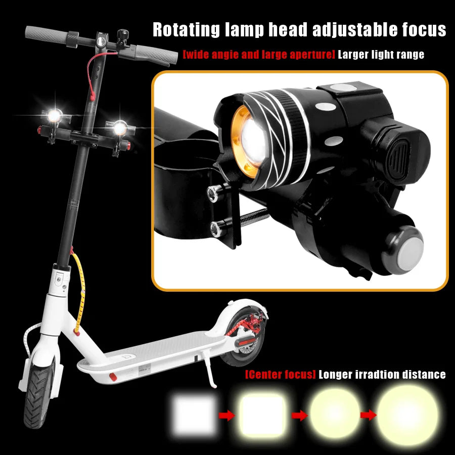 LED Headlight For Xiaomi M365 /Pro Electric Scooter Zoomable 1200mAh Battery USB Rechargeable 150LM XM-L T6 LED Light Front Lamp