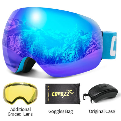 Frameless Anti-Fog Ski Goggles Night Lens Box Set 100% UV400 Protection Ski Snowboard Anti-Slip Strap Snow Goggles for Men Women