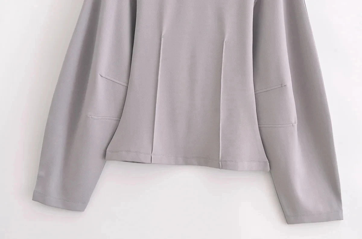 TRAFZA Women New Fashion Slimming 2-Piece Set Double-Sided Fabric O-Neck Long-Sleeve Top+Elegant Stretch Long Pants Female Suit