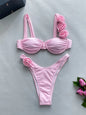 2024 New Bikini Set Womens Steel Plate Solid Color Three-dimensional Flower Split Ladies Swimsuit Women