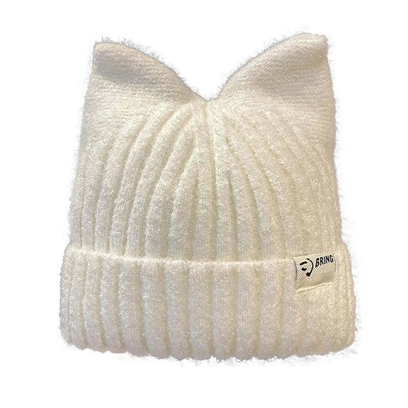 Cute Cat Ears Beanies For Women Autumn And Winter Warm Ear Protection Sweet Versatile Pullover Knitted Hats