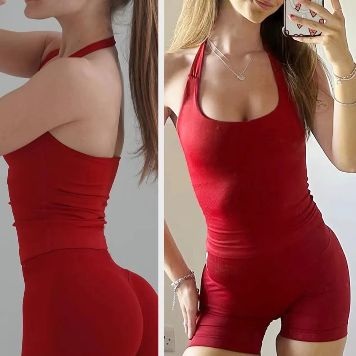 Yoga Gym Set Halter Top Set Yoga Leggings Shorts Set Backless Tights Bra Vest Seamless Stretch Ribbed Buttocks Lift Shorts Set
