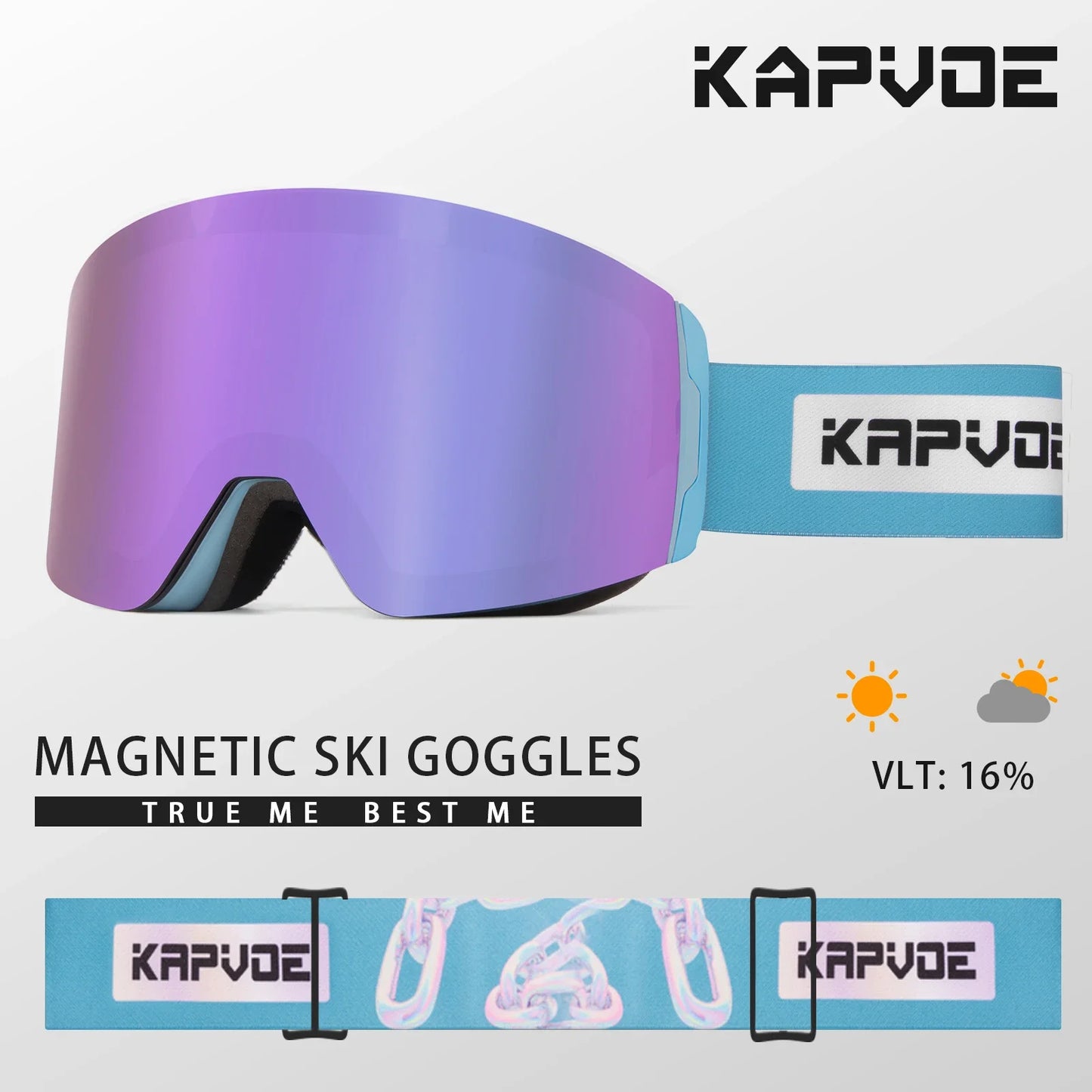 Kapvoe Photochromic Ski Goggles Magnetic Anti-Fog Lenses UV400 Protection Men Women Ski Goggles Winter Sports Eyewear