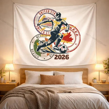 Aesthetic Wall Tapestries Soccer World Cup 2026 Tapestry USA Canada Mexico Football Wall Art Decor Sport Fan Room Backdrop Cloth