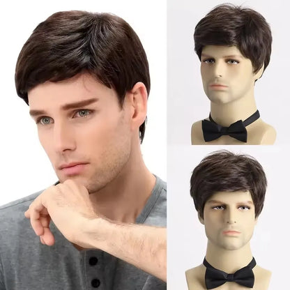 Short Natural Curly Hair For Male Young Men Heat Resistant Fiber Synthetic Wigs LM