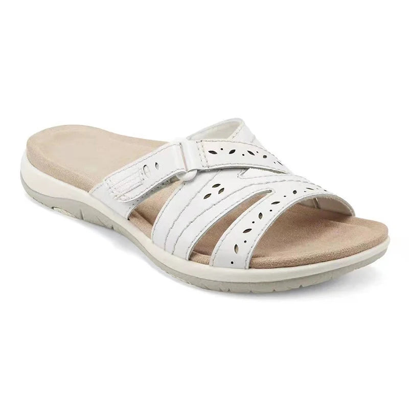 Women's Sandals,Summer Woman Orthopedic Comfy Premium Round Toe Sandals Hollow Out Hook-And-Loop Design,Flat Shoes Sandalias