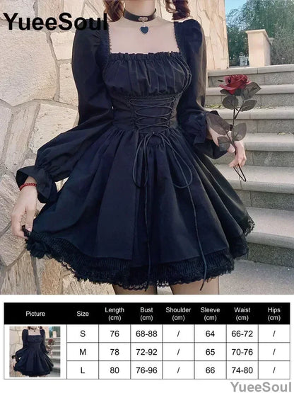 Halloween Gothic Grunge Punk Women Dress Long Sleeve Lace Slim Black Dresses 2025 New Y2K Harajuku Lolita Fairy Core Party Dress