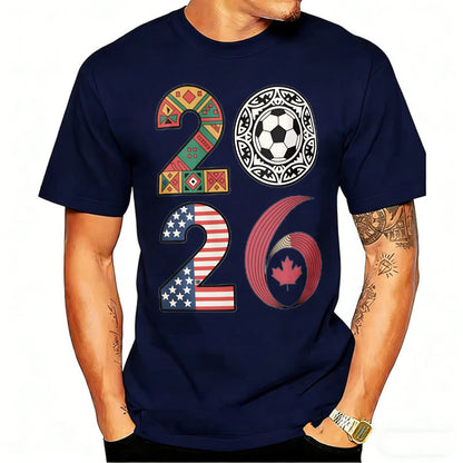 2026 USA Canada Mexico Soccer T-Shirt Cotton Shirt Tribal & Flag Graphic Tee, Ideal Gift for North American Football Enthusiasts