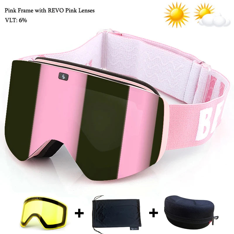 Ski Goggles with Magnetic Double Layer Yellow Lens Skiing Anti-fog UV400 Snowboard Goggles Men Women Ski Glasses Eyewear Set