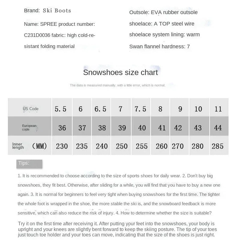 2025 Ski Snowboarding Shoes Man Snow Boots Warm Anti Boots Women Wire Buckle Models Fast Wear Skiing Shoes Men Winter Equipment