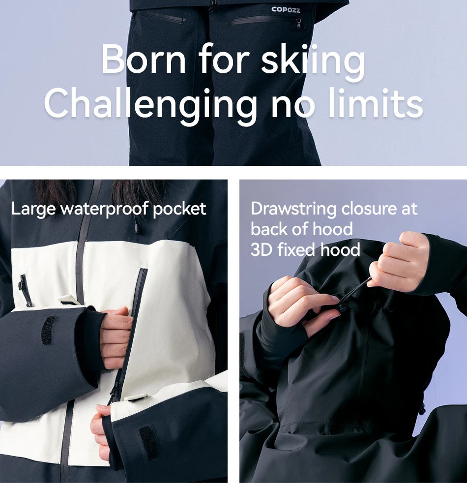 COPOZZ Skiing Coats Winter Warm Women Men Tracksuit Hooded Sports Snowboard Jacket Mountain Female Outwear Windproof Ski Clothes