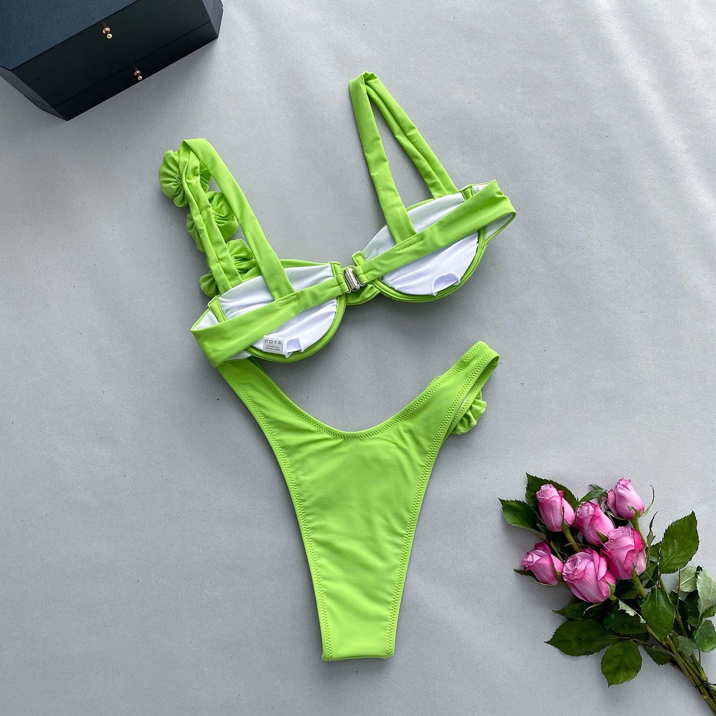 2024 New Bikini Set Womens Steel Plate Solid Color Three-dimensional Flower Split Ladies Swimsuit Women